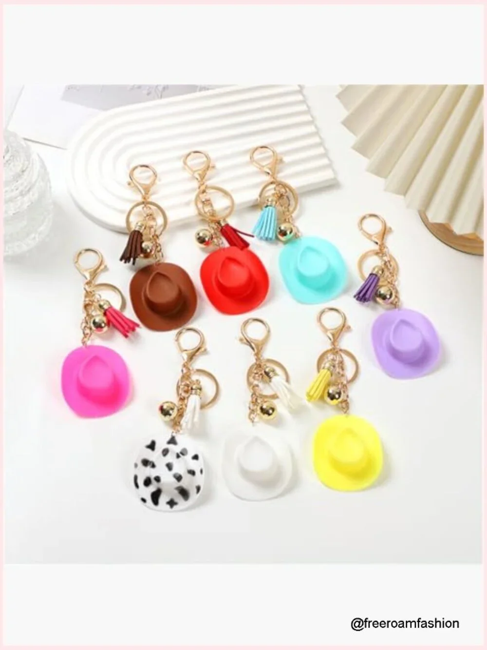 Cowgirl Hat Keychain with Tassel - Cute Disco Cowboy Hat Jewelry Decor